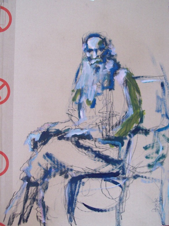 18 / Tolstoi, Mischtechnik auf Karton, 40 x 52 cm, 2013