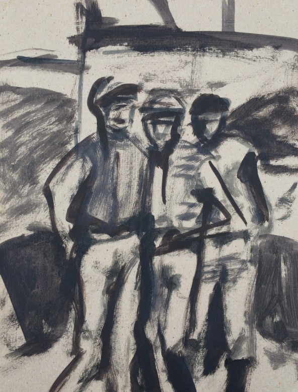 606/ Jockeys, Acryl auf Pappe, 26 x 34 cm, 2003