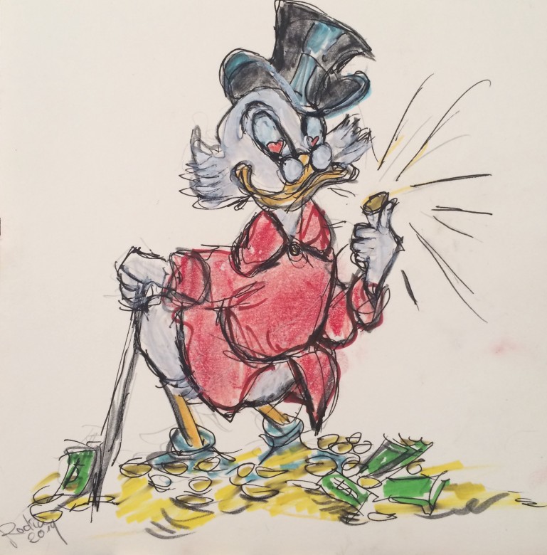 318/ Dagobert Duck, Mischtechnik auf Pappe, 20 x 20 cm, 2019